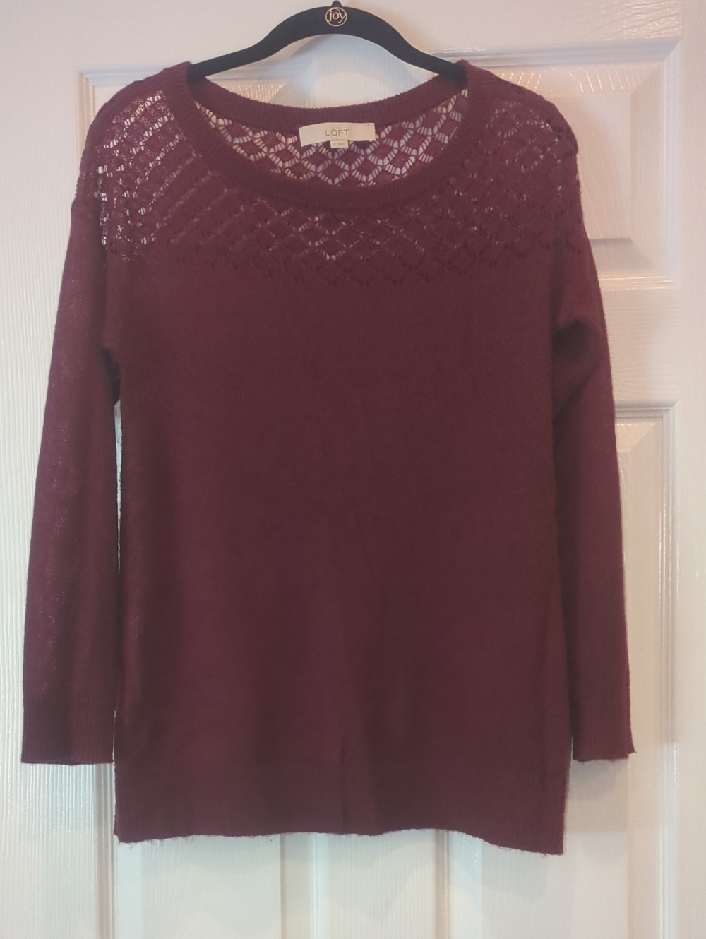 LOFT Women's Burgundy Knit Sweater with Lace Yoke
